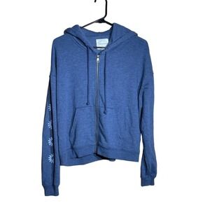 American Eagle full zip hoodie/sweater. Blue. Flowers/peace signs. Women's Small